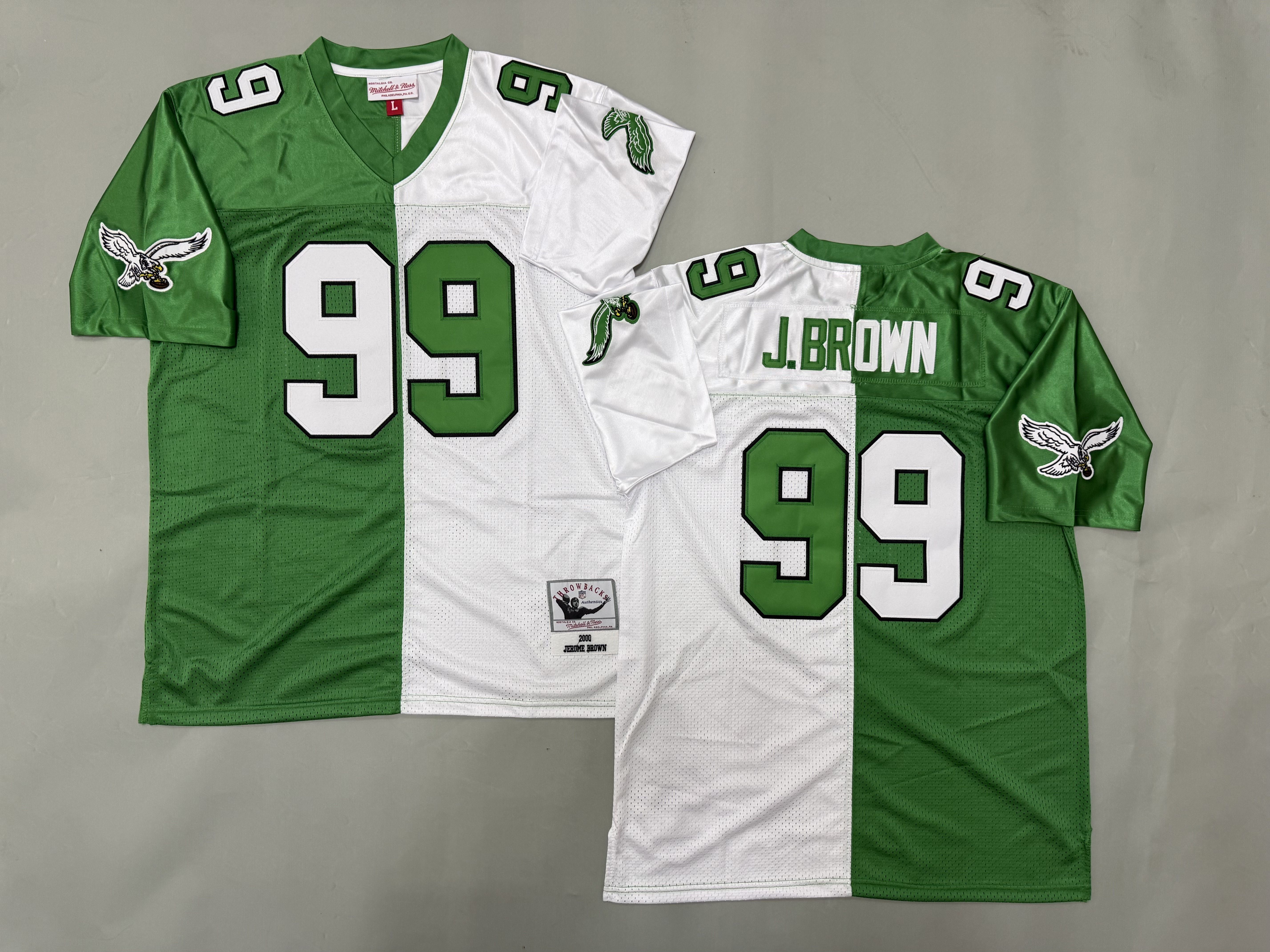 Men 2026 Philadelphia Eagles #99 J.Brown green white Throwback Limited NFL Jersey style 01